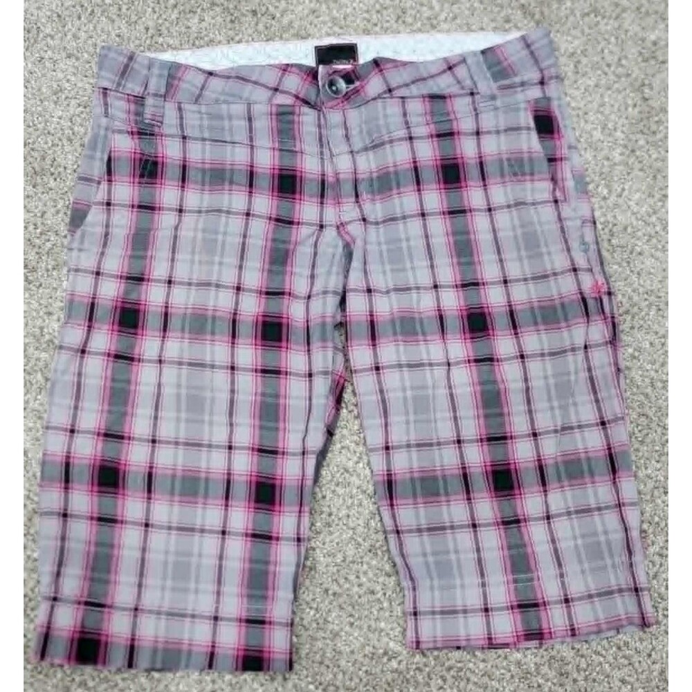Y2K Hurley Pink Plaid Bermuda Shorts Women's size 7 Punk Goth 2000s